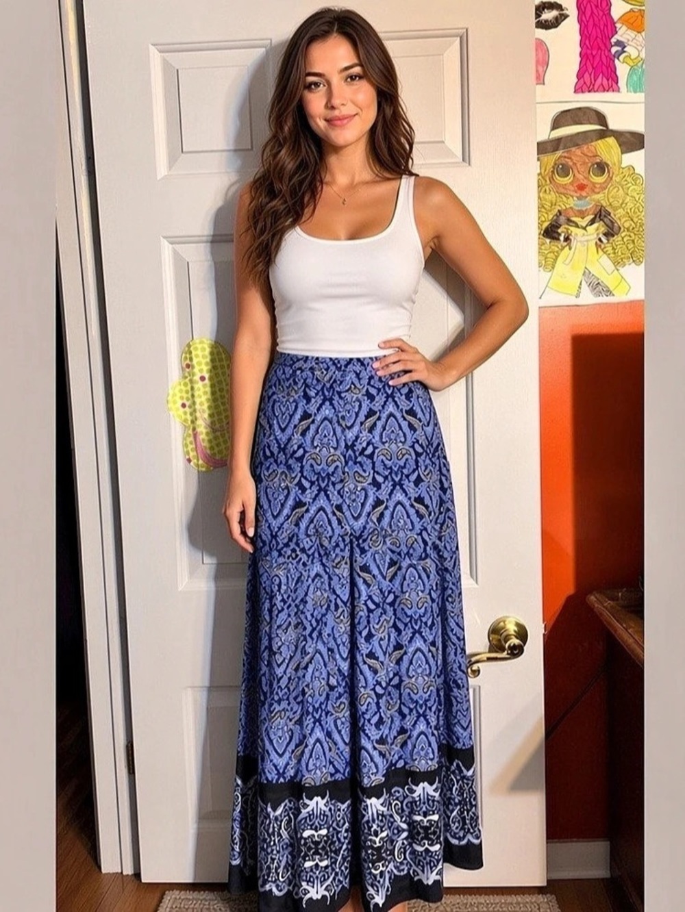 ETRO Paisley Maxi Skirt in Blue & Black Size Large Like New